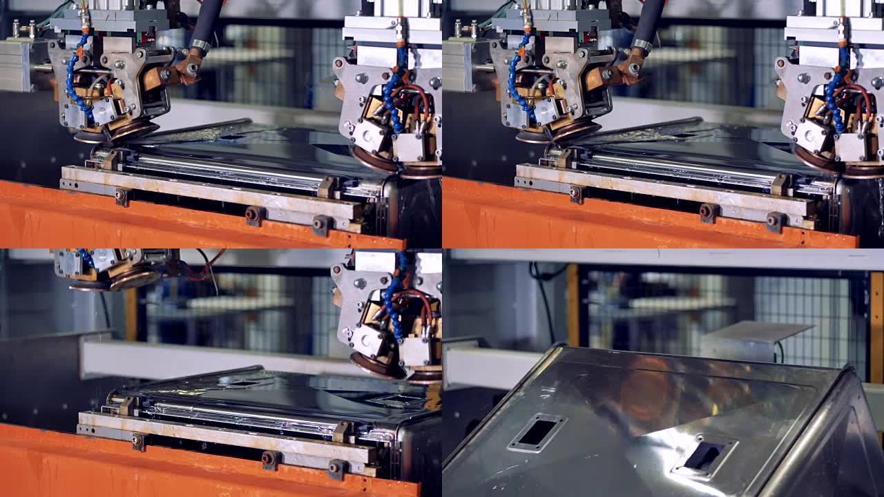 工业机器人设备焊接金属零件。