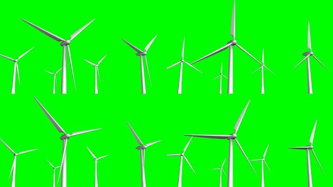 绿色屏幕上的风力涡轮机