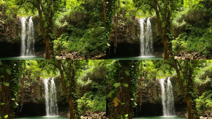 令人惊叹的热带瀑布。自然风景。