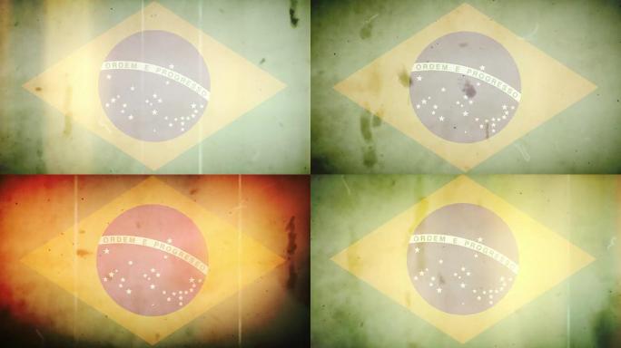 巴西国旗-带音频的Grungy复古老电影循环