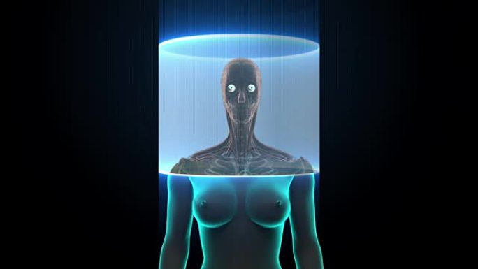 女性人体扫描人眼系统。X射线图像。