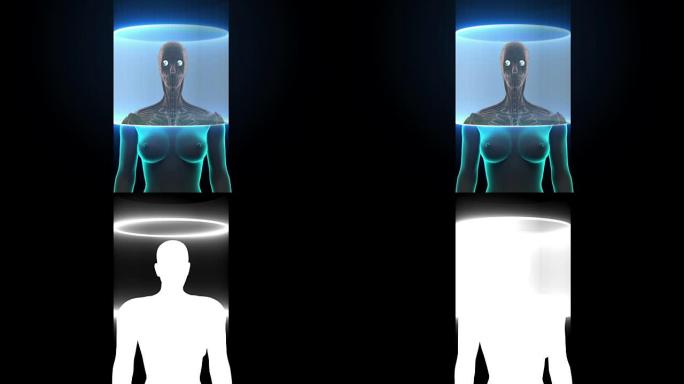女性人体扫描人眼系统。X射线图像。