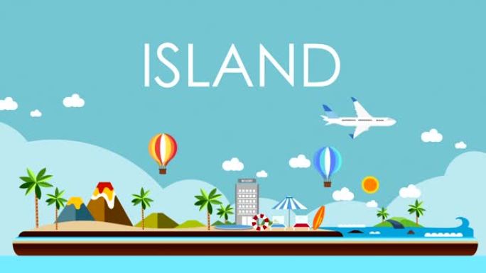世界地图，岛屿旅行。海滩之旅、、插画动画、度假。