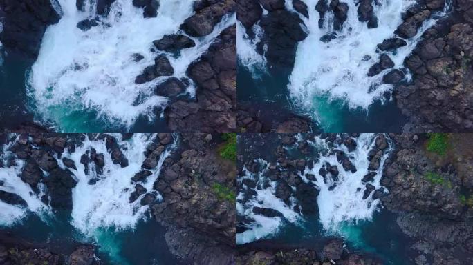 冰岛上空的瀑布和溪流