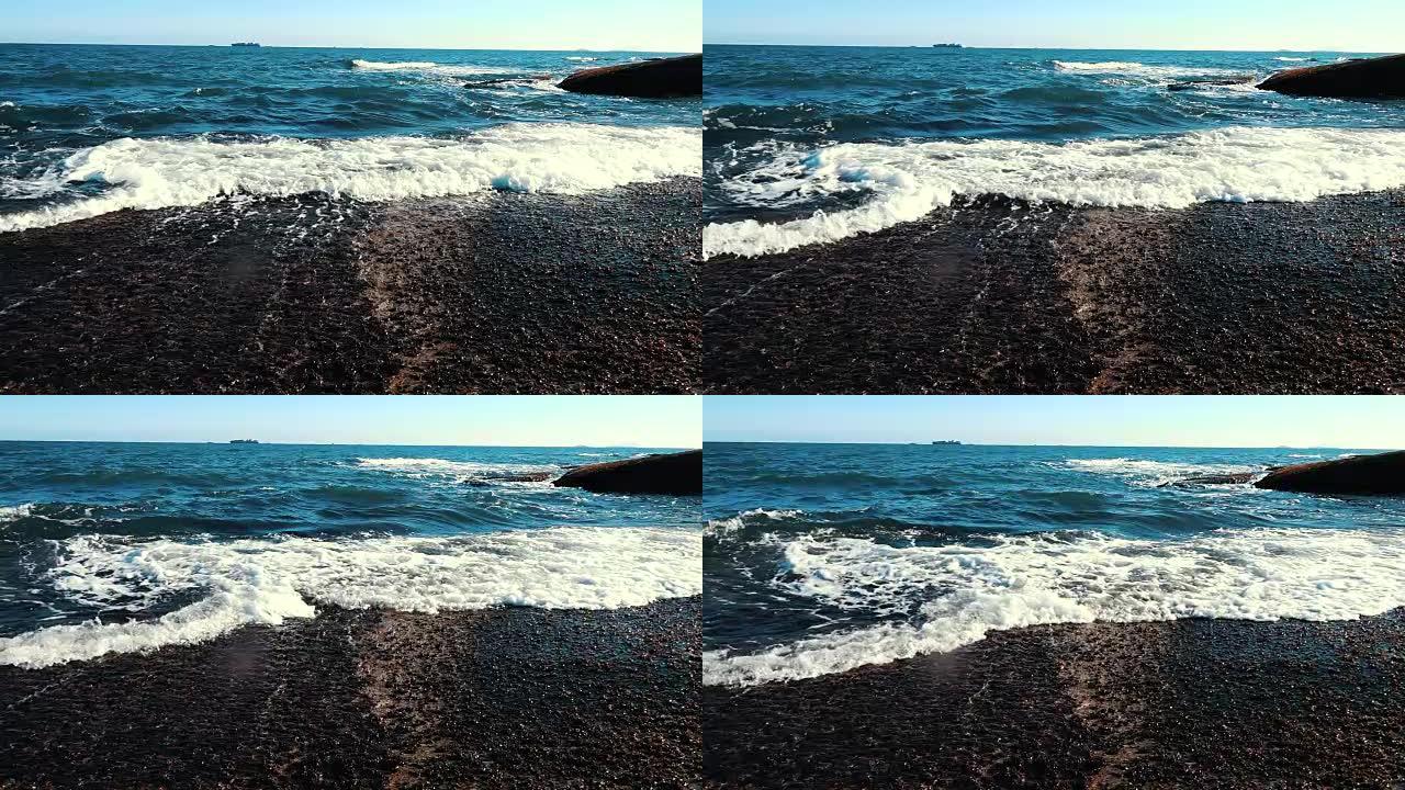 慢动作海浪撞击石滩