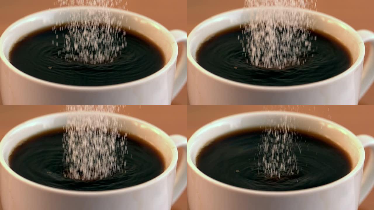 将糖倒入一杯咖啡中