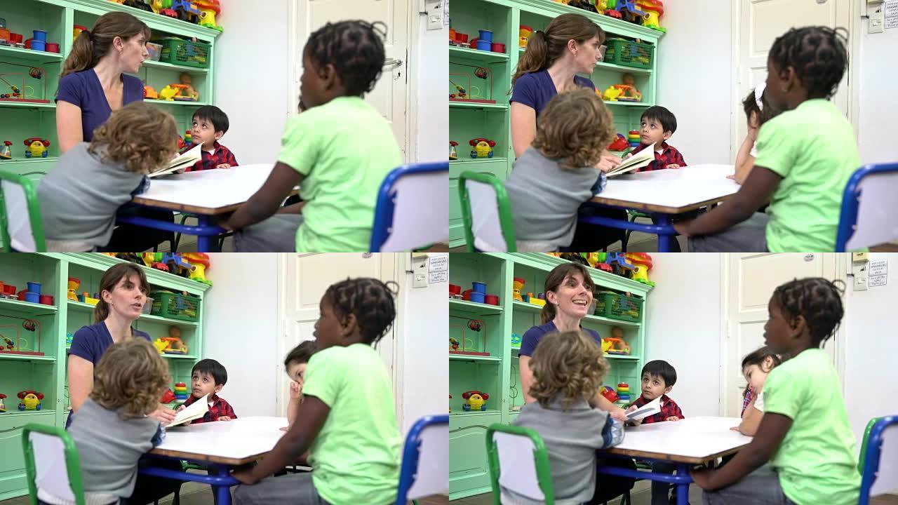 老师从书中向学生讲述故事