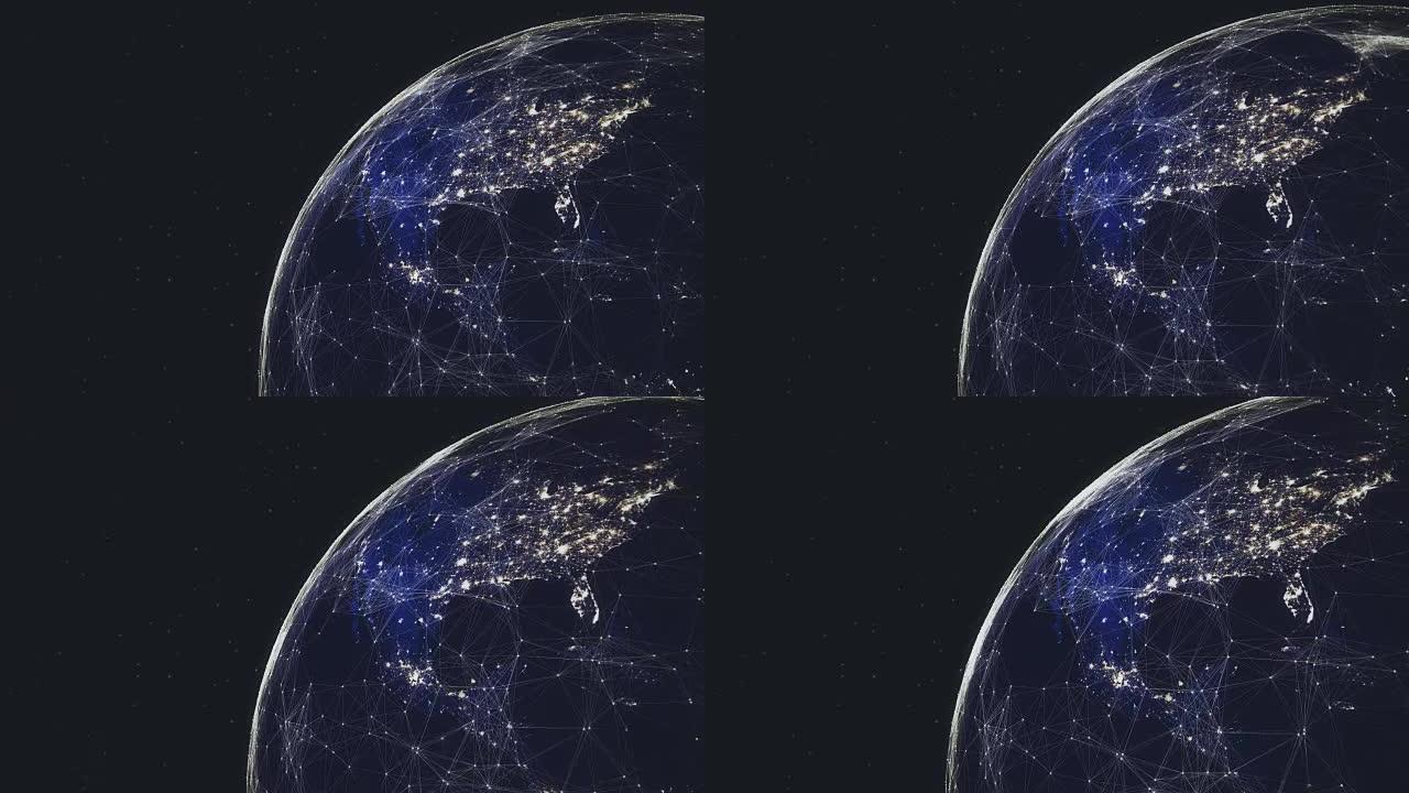 网络数据流穿越未来地球。
