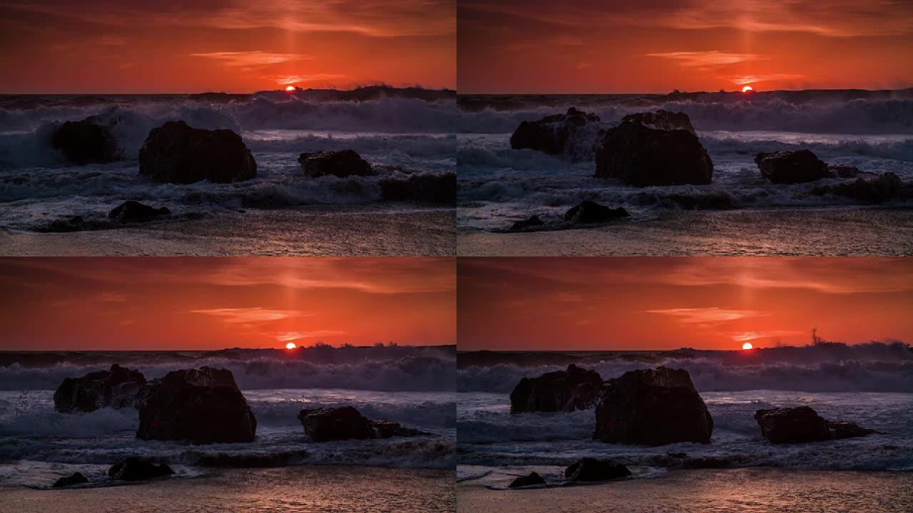 慢动作: 大加利福尼亚河畔大海的日落