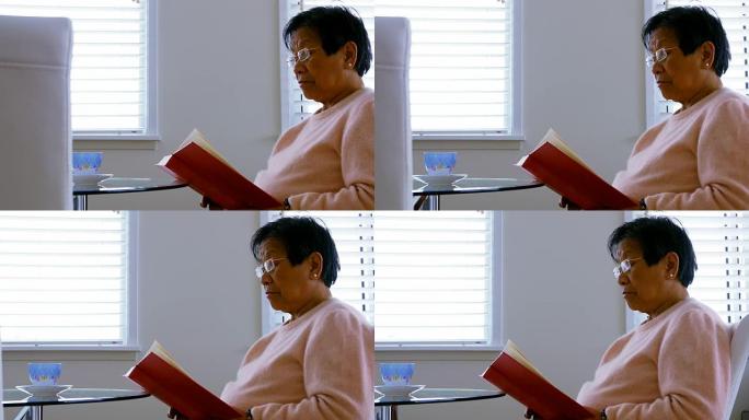 客厅的高级女性阅读书籍