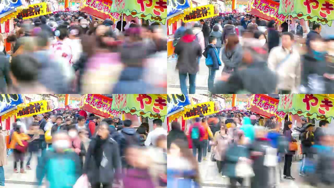 延时: 行人在京都伏见稻荷市场购物