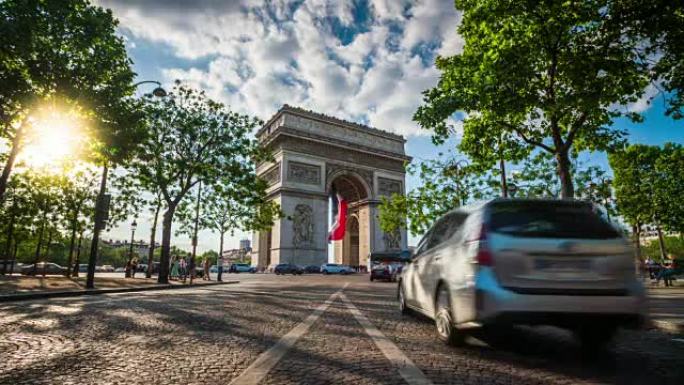 巴黎凯旋门-4k城市景观、景观和建立者