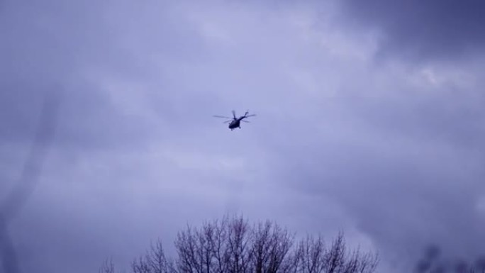 直升机在树梢上方飞行