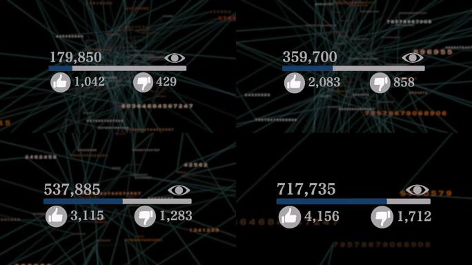 社交媒体进度条快速增加到100万视图与动画背景
