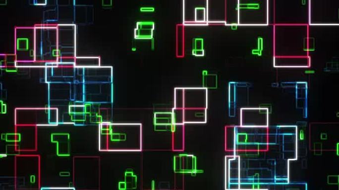 彩色砖块块碎片背景，大数据信息墙，几何分形艺术，互联网编码编程存储技术背景。