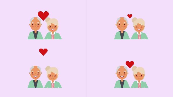 可爱的老年夫妇肖像爱的心