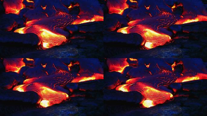 火山熔岩在夜晚流动