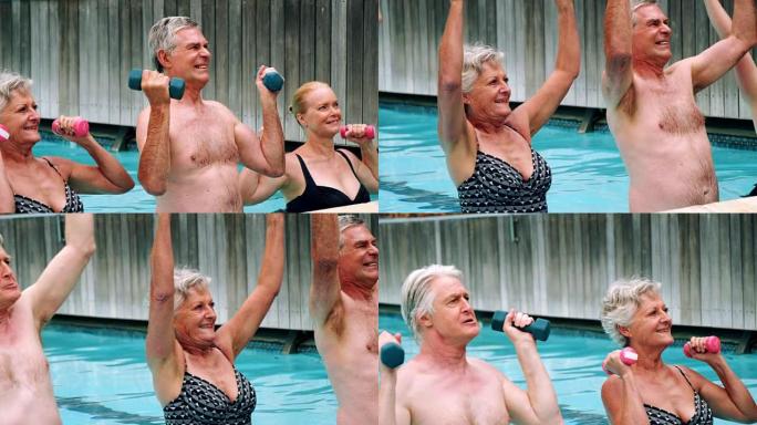 老年人在游泳池锻炼