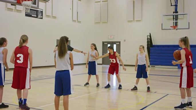 年轻男子教练女子篮球队