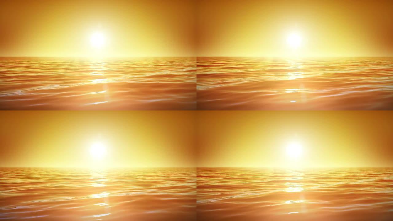 海洋和阳光。日落。橙色的天空。循环动画。高清1080。