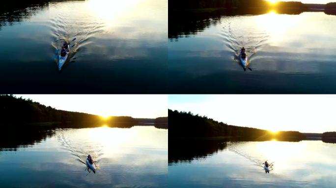 Summer relaxing activity. Kayaking during sunset