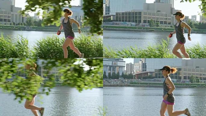 女运动员在外面慢跑