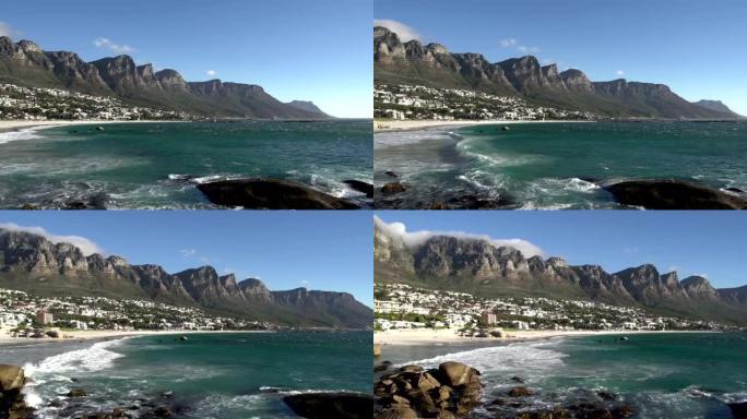 南非坎普斯湾海滩的平移镜头