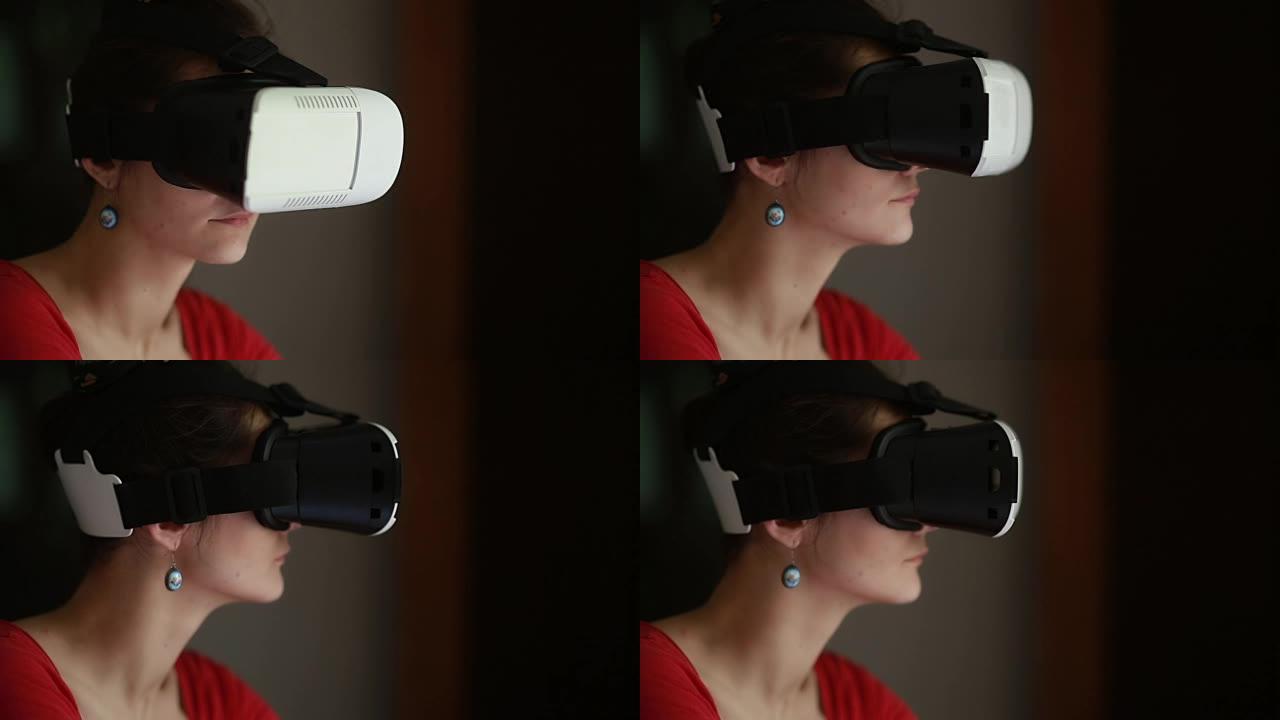 使用VR头盔玩游戏的年轻女子