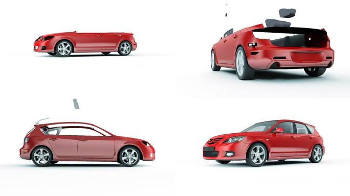 汽车创造美丽的3d动画。抽象装配过程。技术概念。