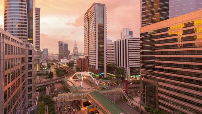 曼谷市中心色彩缤纷的城市日落（延时）
