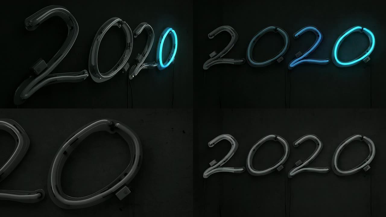 霓虹灯单词-2020蓝白发光（全高清）