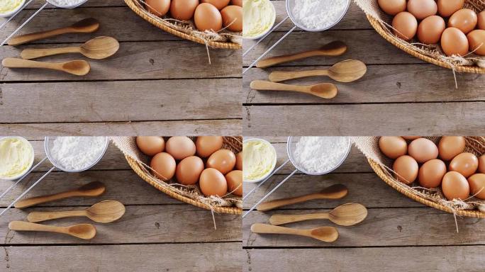 木制桌子上的棕色鸡蛋和小苏打4k