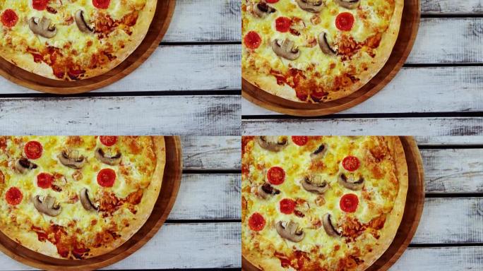 木板上烤披萨