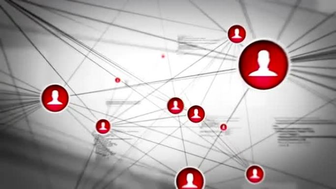 不断发展的社交网络，带有图标。灰色和红色。可循环