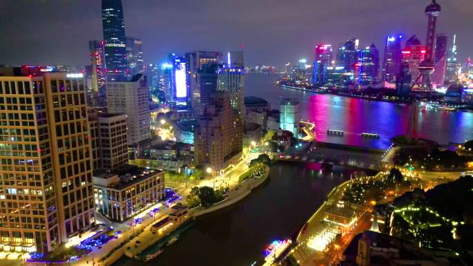 上海外滩乍浦路桥苏州河陆家嘴夜晚夜景视频