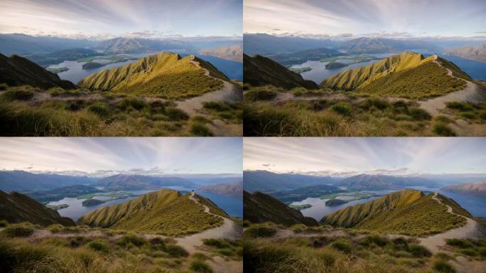 Mt.Roy在新西兰瓦纳卡湖的高峰徒步旅行，延时运动