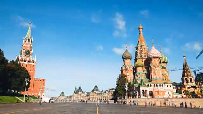 多莉变焦莫斯科市与红场、克里姆林宫和圣巴西尔大教堂的过度拍摄和延时拍摄