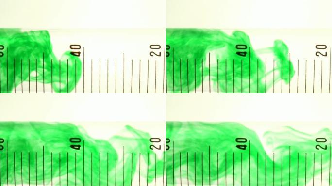 试管中的绿色液体数字刻度缓慢溶解飘一飘散