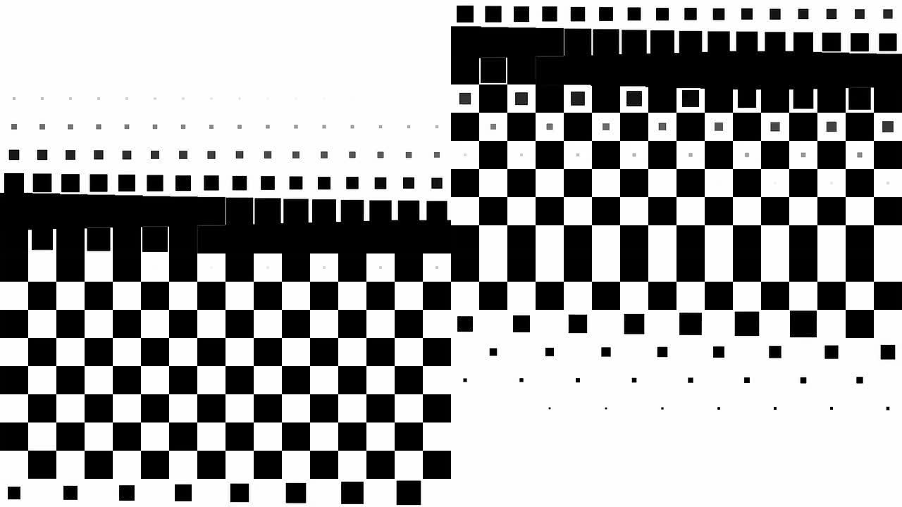 棋盘图案：黑色方块，直线前进，最后消失（过渡）