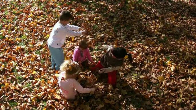 高清：秋季趣味可爱天真孩子玩耍