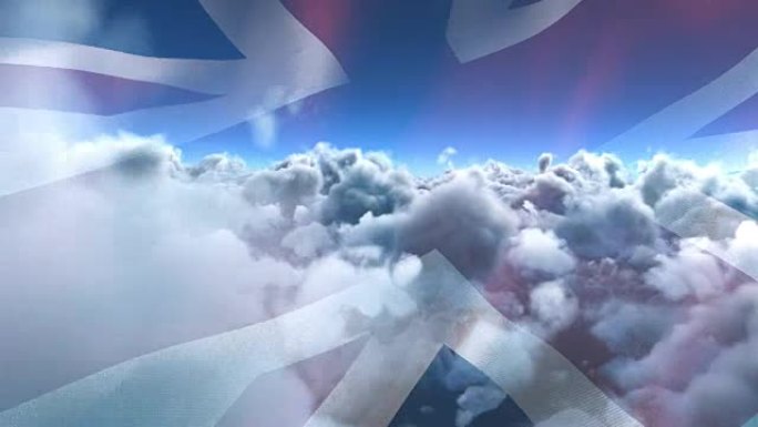 英国国旗飘扬在天空和云彩4k