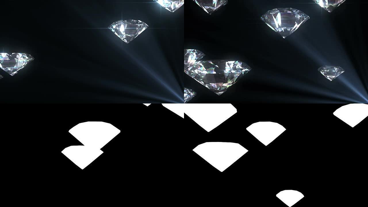 美丽的钻石与哑光在循环动画中飞翔。高清1080。