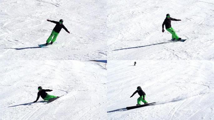 高清：滑雪板极限雕刻的超级慢镜头