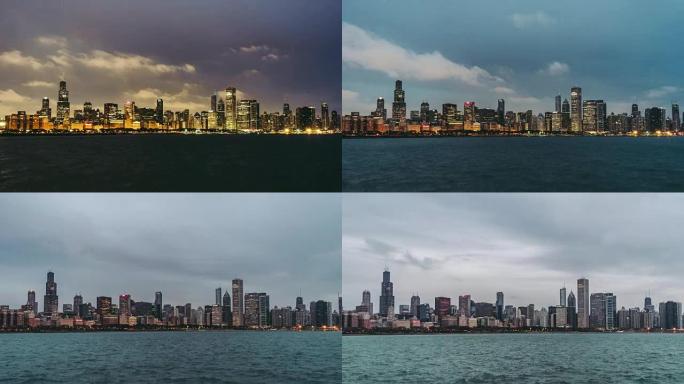 T/L WS ZI芝加哥黎明全景，昼夜过渡/美国伊利诺伊州