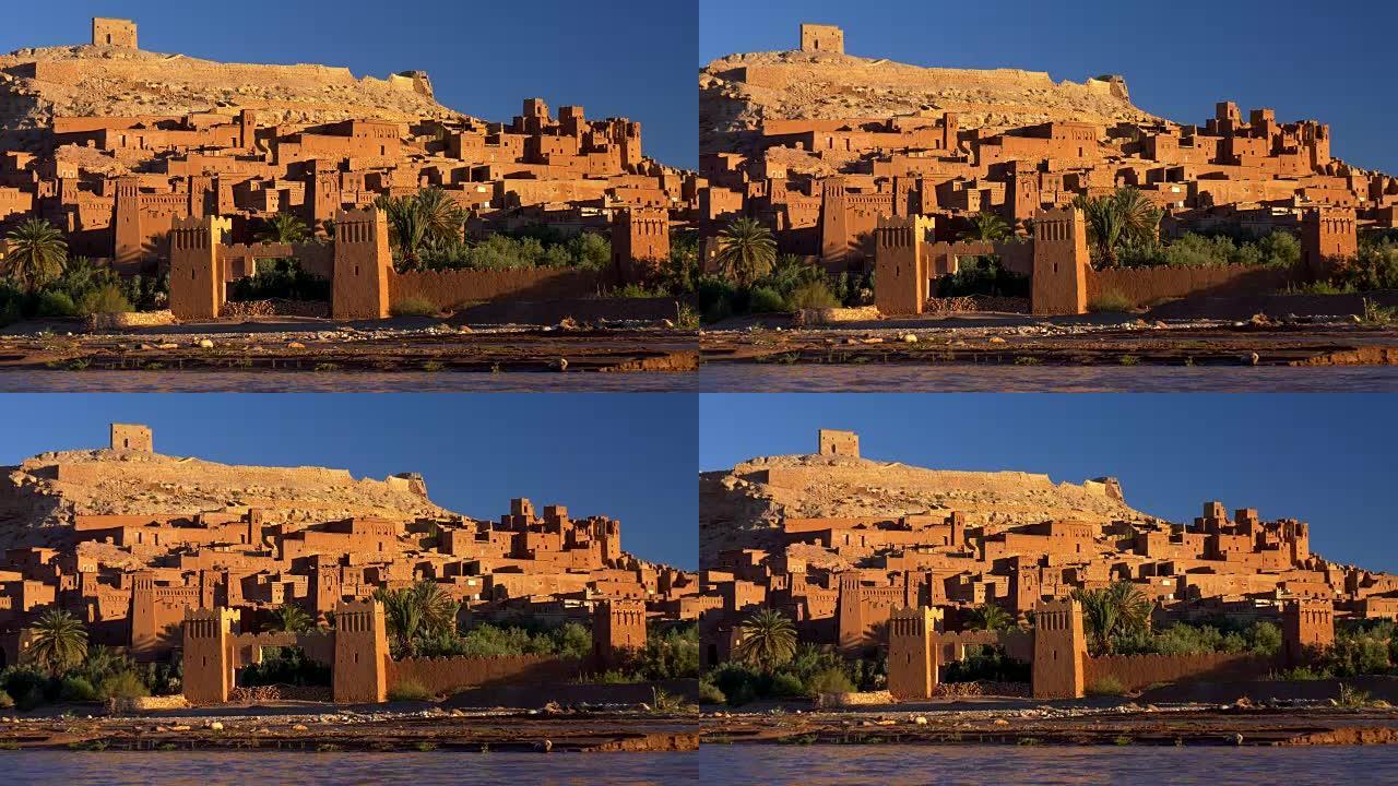 摩洛哥Ait-Ben-Haddou的Ksar。坚固的村庄，摩洛哥土粘土建筑的典范