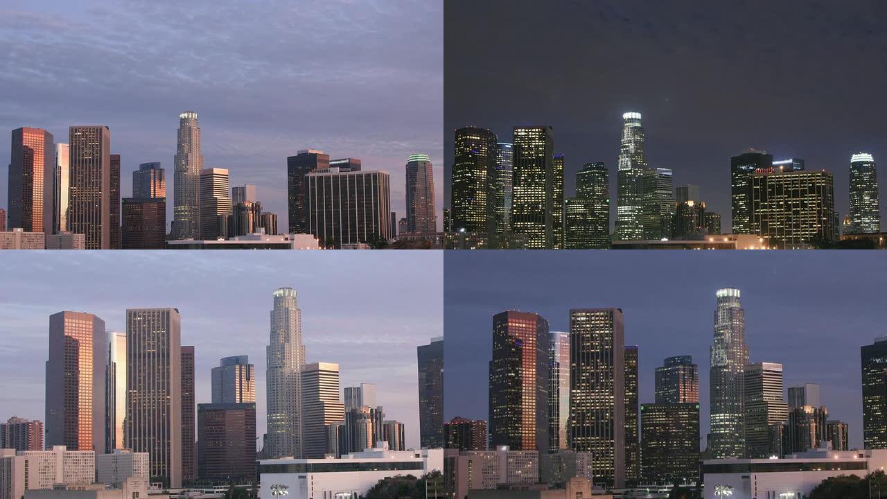 洛杉矶天际线日落的两张照片