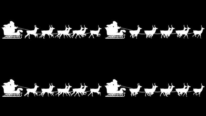 圣诞老人和他的雪橇在黑色背景下飞行