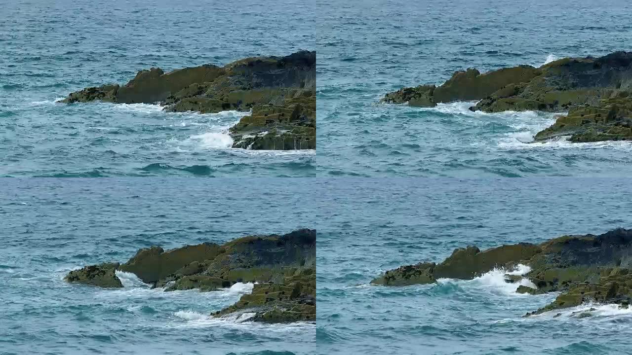 波浪在岩石上破碎