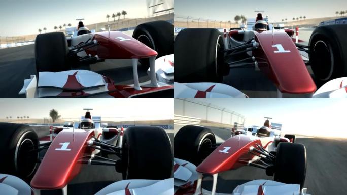 沙漠赛道上的赛车-特写镜头