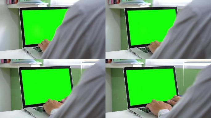 多莉: 使用带有绿色屏幕的计算机笔记本电脑